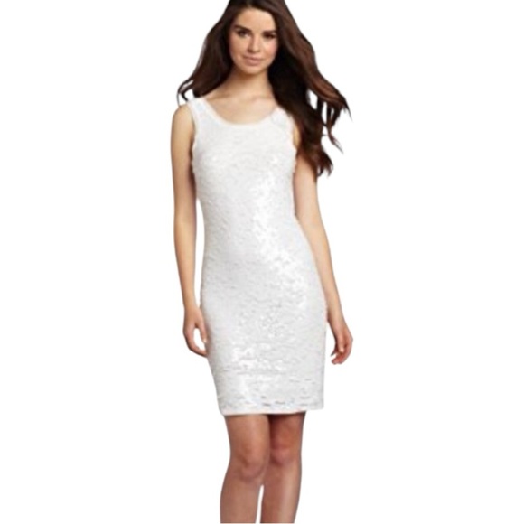 BCBGMaxAzria Nina Sleeveless‎ White Sequin Mini Dress Sz XS Party Bridal Wedding - Picture 2 of 13